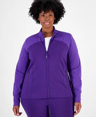 Id Ideology Plus Soft Flex Colorblocked Zip-Up Top, Created for Macy's