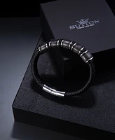 Rhona Sutton Black Vanguard Gun Metal Leather Stainless Steel Bracelet