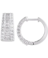 Diamond Baguette & Round Graduated Hoop Earrings (2 ct. t.w.) in 14K White Gold