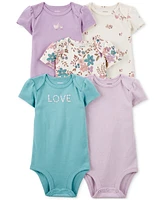 Carter's Baby Girls Floral Cotton Short-Sleeve Bodysuits, Pack of 5