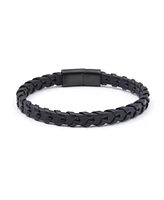Rhona Sutton Black Weaved Leather Stainless Steel Bracelet
