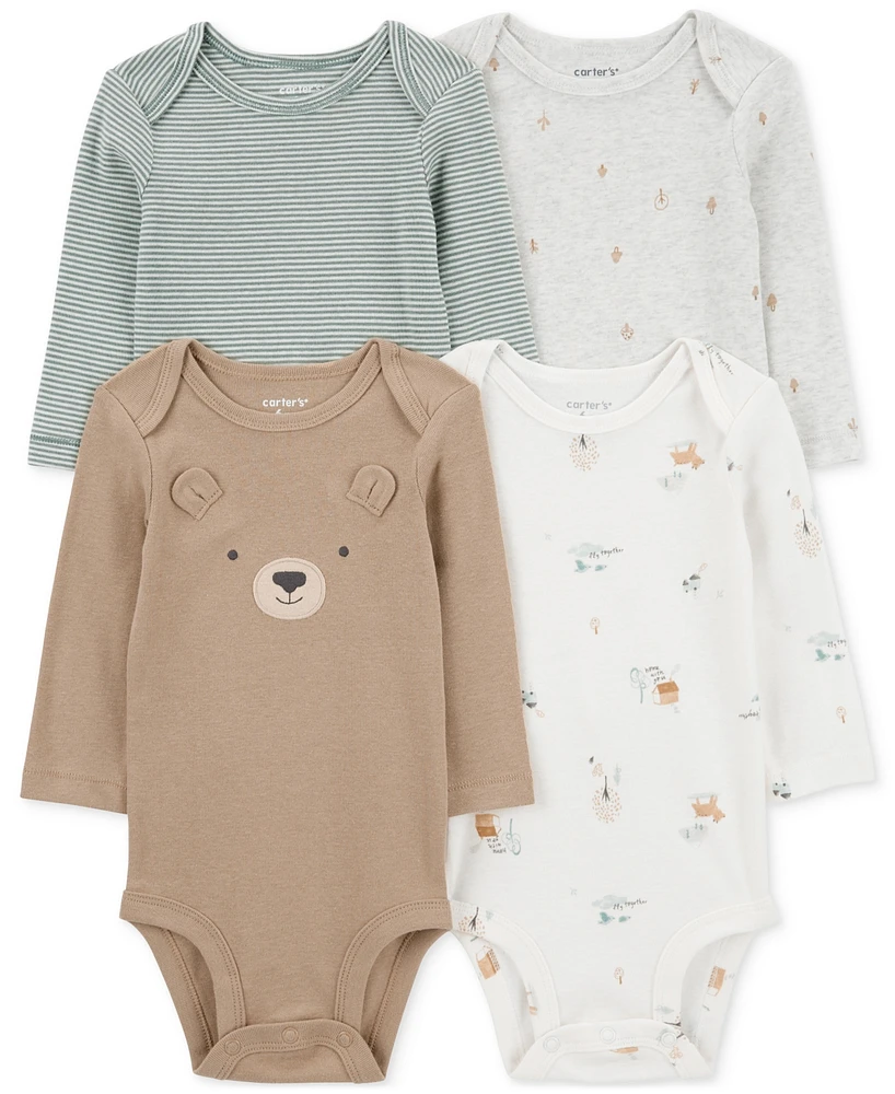 Carter's Baby Boys Bear Long-Sleeve Bodysuits, Pack of 4