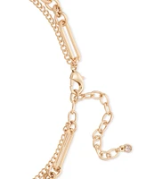 On 34th Gold-Tone Cubic Zirconia & Stone Heart Layered Lariat Necklace, 15" + 3" extender, Created for Macy's