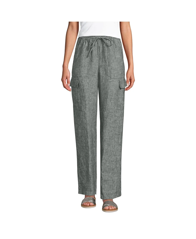 Lands' End Men's Women's High Rise Drawstring Linen Cargo Pants