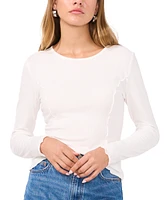 1.state Women's Long-Sleeve Rib-Knit Princess Seam Top