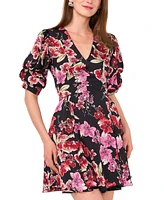 1.state Women's Floral-Print Bubble-Sleeve Dress