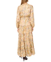 1.state Women's Printed Smocked-Waist Tiered Maxi Dress