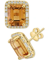 Effy Citrine (5-5/8 ct. t.w.) & Diamond (3/8 Halo Stud Earrings 14k Gold (Also Additional Gemstones)