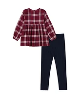 Tommy Hilfiger Toddler and Little Girls Plaid Empire Tunic Ribbed Leggings, 2-Piece Set