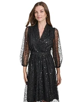 Halston Women's Sequined Fit & Flare Dress