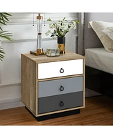 Gymax Nightstand with Drawer and Storage Cabinet Wooden Sofa Side Table End Table