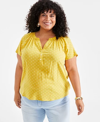 Style & Co Plus Printed Flutter-Sleeve Top