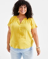Style & Co Plus Printed Flutter-Sleeve Top