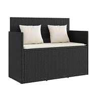 vidaXL Patio Bench with Cushions Poly Rattan