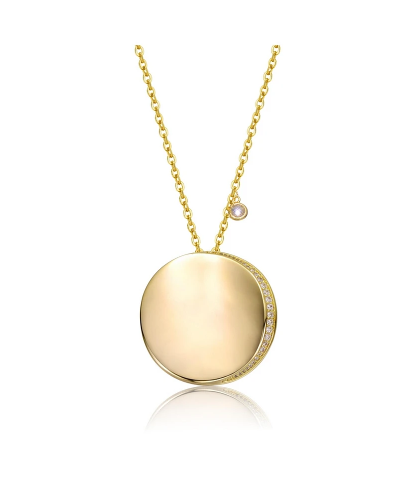 Rachel Glauber 14K Gold Plated Cubic Zirconia Round Circle Pendant Necklace