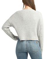 Bcx Juniors' Faux-Pearl Studded V-Neck Sweater