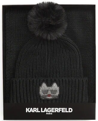 Karl Lagerfeld Paris Women's Disco Kitty Beanie & Scarf Boxed Gift Set