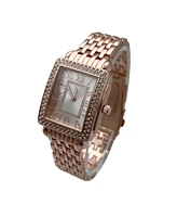 Olivia Pratt Rose Gold Square and Rhinestones Metal Band Women Watch