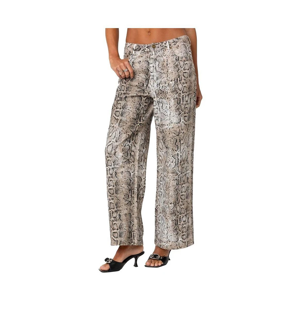 Edikted Women's Snakeskin printed low rise jeans