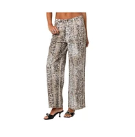 Edikted Women's Snakeskin printed low rise jeans