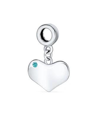 Bling Jewelry Crystal Accent Dangle Heart Shape Charm Bead .925 Sterling Silver