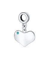 Bling Jewelry Aqua Blue Crystal Heart Charm Bead .925 Sterling Silver