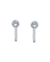 Bling Jewelry Minimalist Geometric Round Solitaire Bezel Cubic Zirconia Cz Screw back Clip On Stud Earrings For Women Sterling Silver