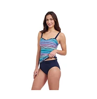 Profile by Gottex Women's Harmony D Cup Center Ruched Tricolored Tankini