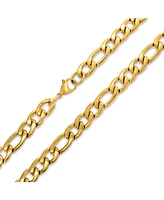 Bling Jewelry Heavy Solid Strong Shinny Mens Figaro Chain Necklace Link bracelet Set For Men Gold Plated Stainless Steel 11MM - Gold