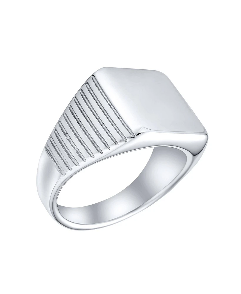Bling Jewelry Large Statement Geometric Signet Ring Black or Silver Tone Stainless Steel Mirror Finish