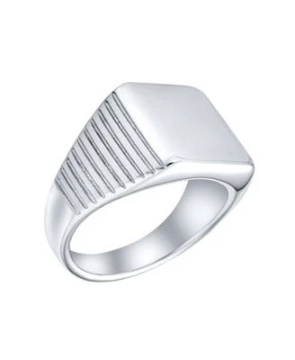 Bling Jewelry Mens Monogram Initial Large Statement Geometric Signet Ring Black Or Silver Tone Stainless Steel Polished Mirror Finish