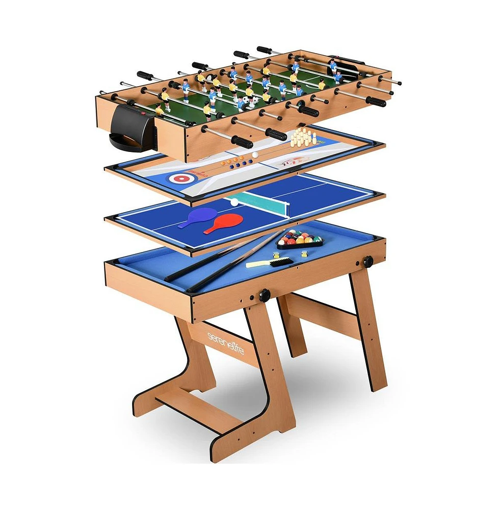 SereneLife 48" 5-in-1 Foldable Multi-Function Game Table with Foosball, Pool, Bowling, Shuffleboard, and Ping Pong