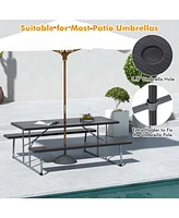 Costway Folding Picnic Table with Wood-like Tabletop, Umbrella Hole, 2 Benches for 8 Person