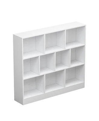 Famapy White Wooden 10-Shelf Freestanding Standard Bookcase