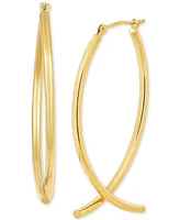 Polished Tube Bypass Medium Hoop Earrings in 14k Gold