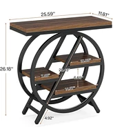 Tribesigns End Table Set of 2, 3-Tier Narrow Sofa Side Table with Storage for Living Room, Wood End Table with Geometric Metal Frame, Industrial Night