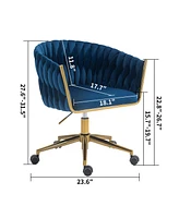 Slickblue Modern Hand-Woven Backrest Office Chair: Height Adjustable, 360° Swivel Vanity Chair with Wheels for Bedroom & Living Room