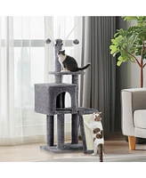 Slickblue Cat Tree – Indoor Cat Tower with Padded Platform Bed, Toy Balls, Large Cozy Condo, and Scratch Board, Dark Grey