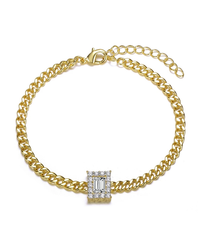 Rachel Glauber 14k Gold Plated with Clear Cubic Zirconia Station Bracelet