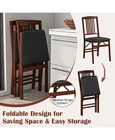 Gymax Folding Dining Chairs Set of 4 /Padded Seat Rubber Wood Frame for Dining Room