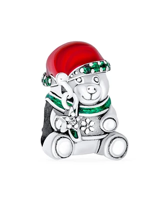 Bling Jewelry Holiday Cute Stuffed Animal Green Scarf Red Hat Christmas Teddy Bear Charm Bead