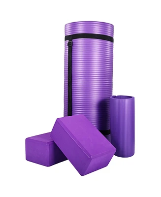 BalanceFrom Fitness 71"x24" Anti Tear Yoga Mat w/Strap, Knee Pad & Blocks,Purple