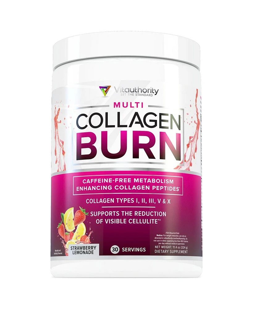 Vitauthority Multi Collagen Burn Hydrolyzed Collagen Peptides Powder with Types I Ii Iii V X, Supports Weight Loss, Strawberry Lemonade, Vitauthority,