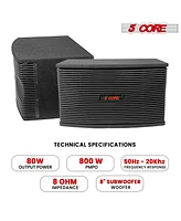 5 Core Dj speakers 8" Pa Speaker System 80W Rms Pa System Tough Abs Cabinet Speak on Connection 8 Ohm Portable Sound System w Subwoofer -Ventilo 890