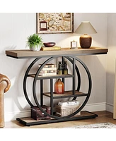 Tribesigns 41.3" Console Table, Industrial 4-Tier Sofa Table Entryway with Circle Base