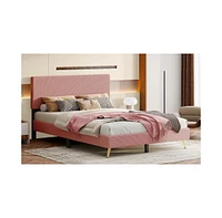 Slickblue Queen Size Corduroy Upholstered Bed Frame with Stylish Design