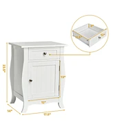 Gymax Accent End Table with Drawer Storage Cabinet Wooden Nightstand White