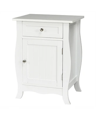 Gymax Accent End Table with Drawer Storage Cabinet Wooden Nightstand White