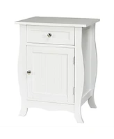 Gymax Accent End Table with Drawer Storage Cabinet Wooden Nightstand White