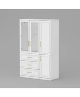 Famapy White Wood 47.6 in. W 4-Door Big Armoires with 2-Hanging Rods